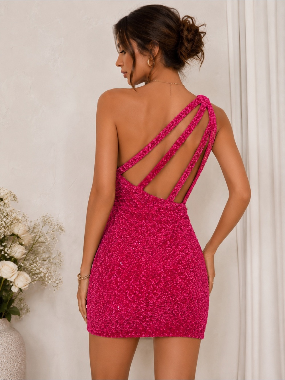 NWT Berlinnova Fuchsia Hot Pink Sequin Homecoming Mini Dress Sz 2
